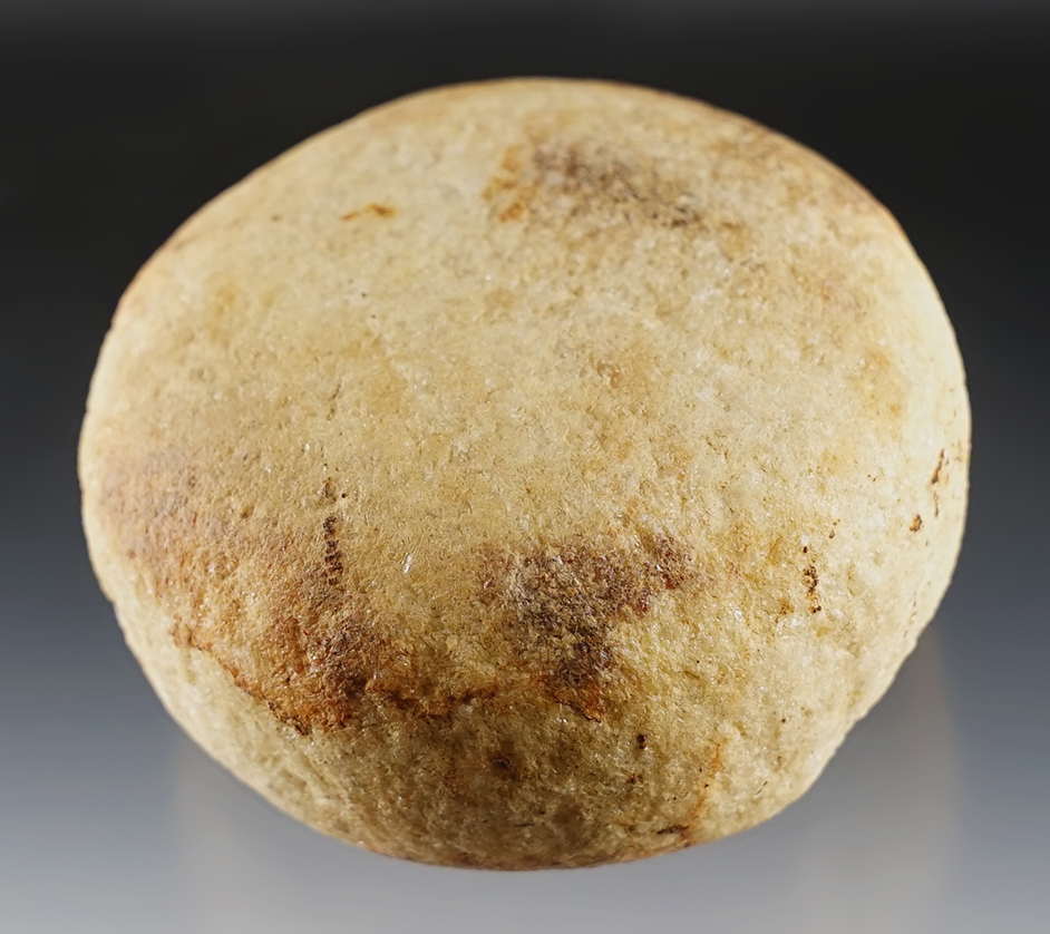 Well patinated 3" white Quartz Discoidal found in Tennessee. Ex. Bill Ballinger, Rocky Hall.