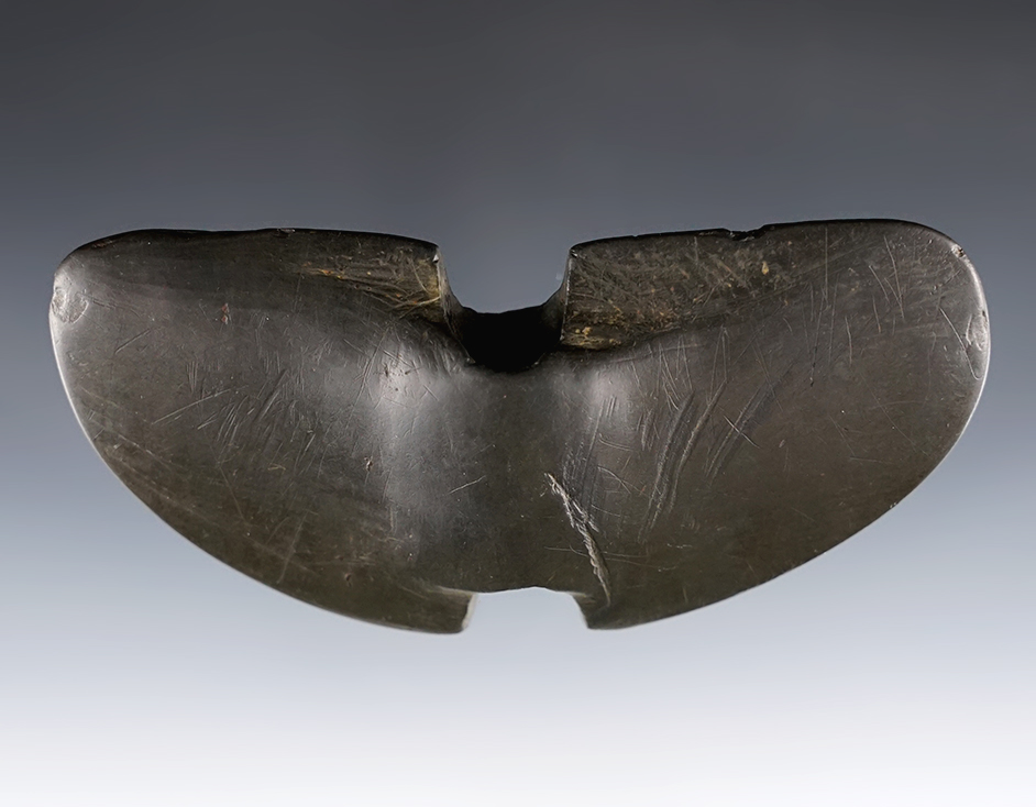 3 11/16" Double Notch Wing Bannerstone. Found Auglaize Co., Ohio.