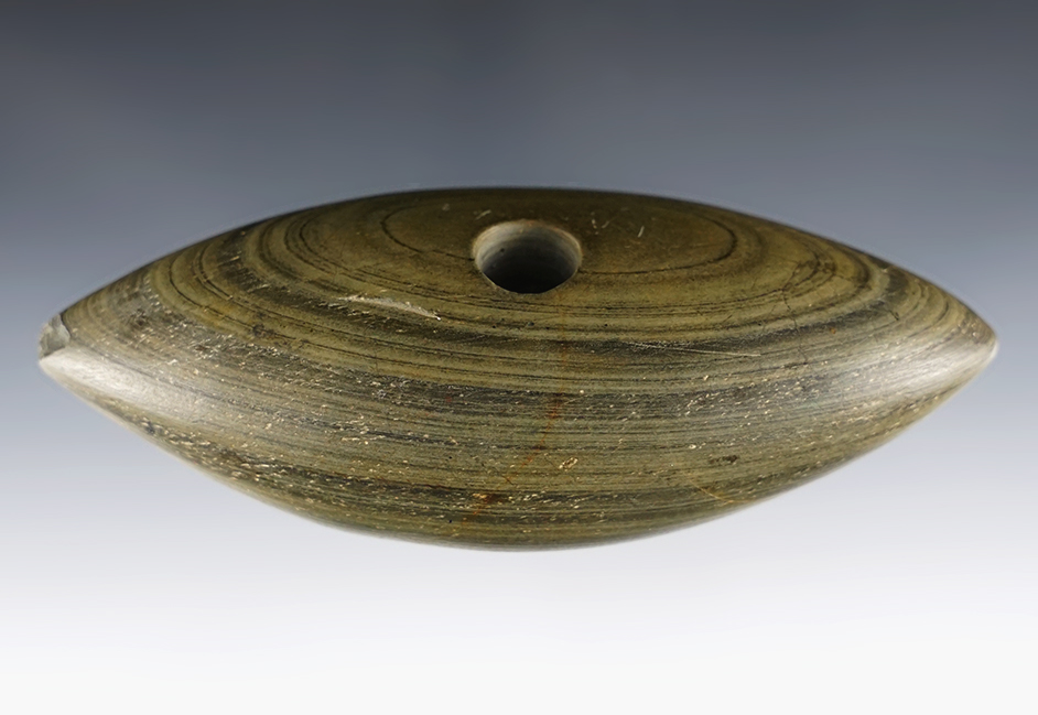 4 1/2" Pick Bannerstone made from beautiful Banded Slate. Found in Huron Co., Ohio
