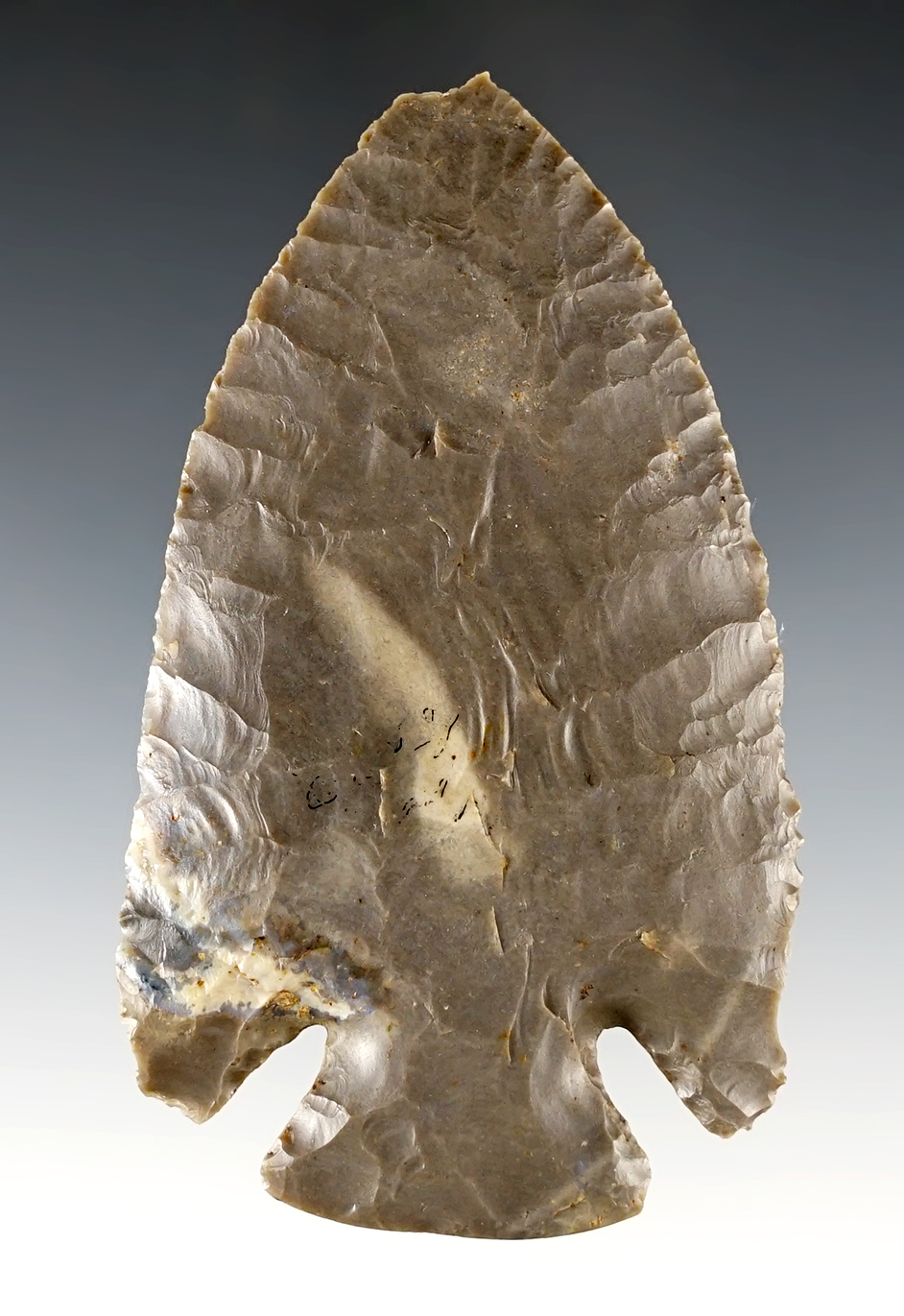 3 3/8" Hornstone Deep Notch Archaic point. Minor tip ding but still displays well. Kentucky.