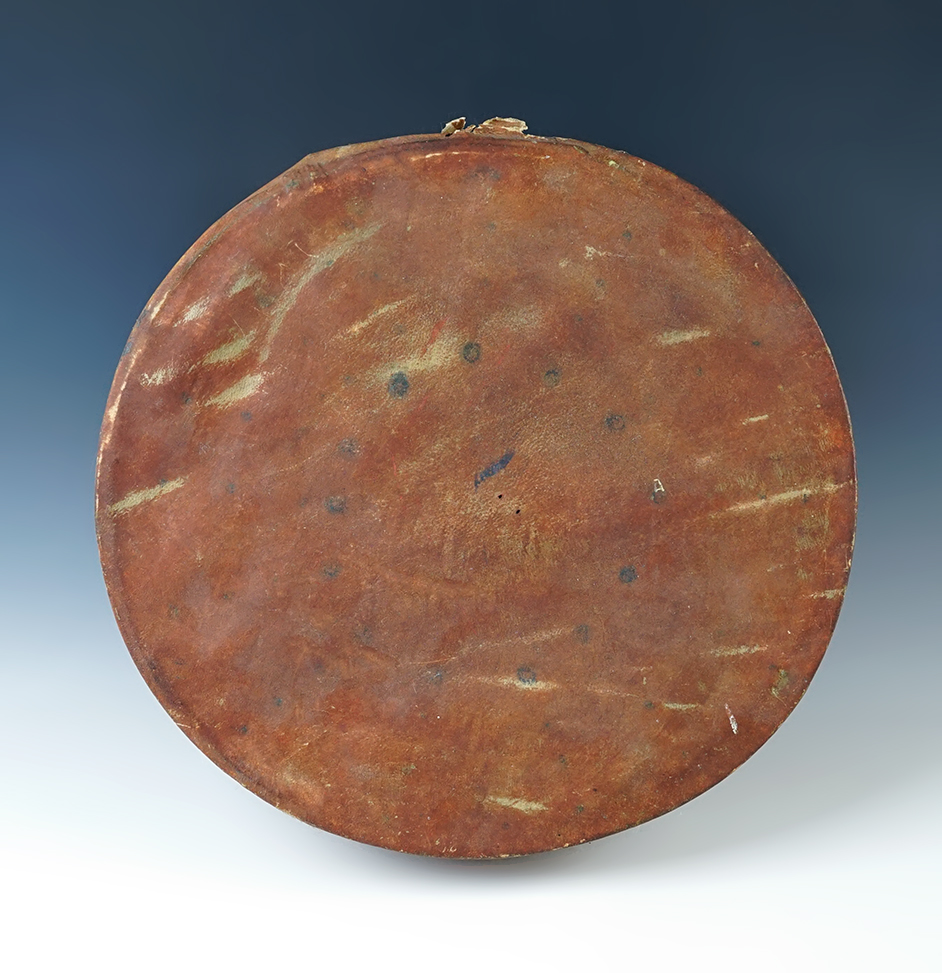 12" vintage leather and wood Drum with rawhide attachment.