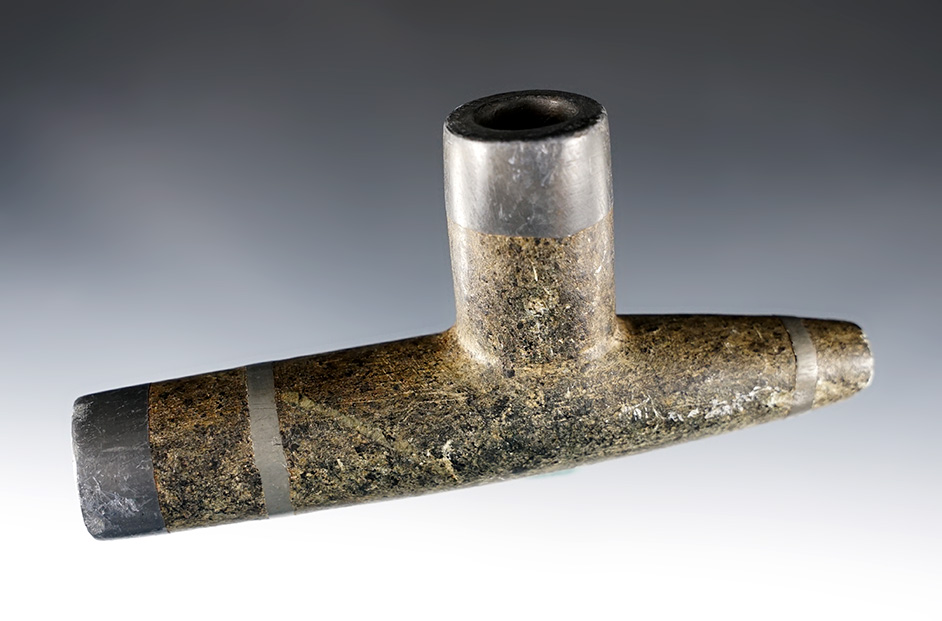 5 11/16" Historic Pewter Inlaid Pipe recovered in South Dakota. Ex. Dr. Zariphes.