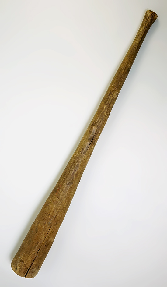 45" Wooden Corn Masher recovered in New York. Solid condition with some age cracks.