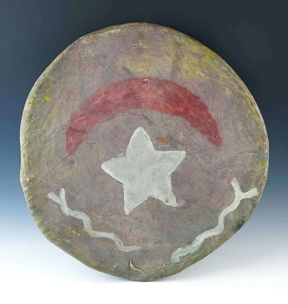20" diameter painted Drum with original leather and paint, with original wood hoop.