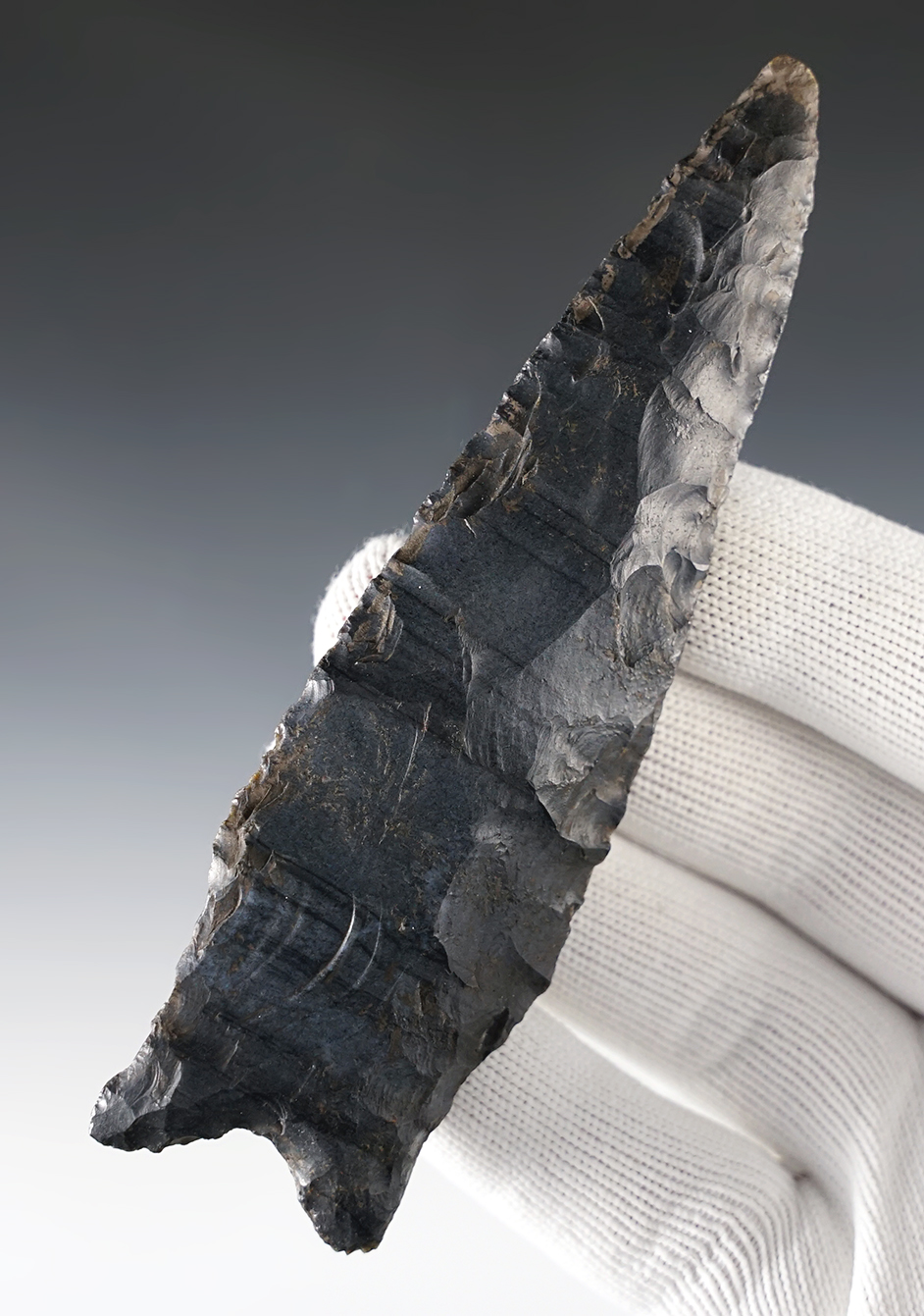 4 11/16" Dalton made from Pitkin Chert. Found near Conway in Faulkner Co., Arkansas. COA.