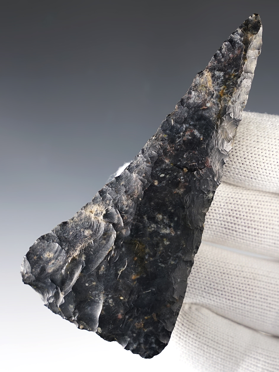 3 3/4" Mottled Coshocton Archaic Beveled Blade. Found in Richland Co., Ohio.