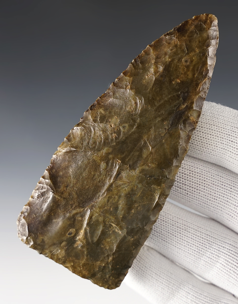 4 1/8" Stanfield Knife from creek stained Chert. Found in Choctaw Co., Alabama. COA.