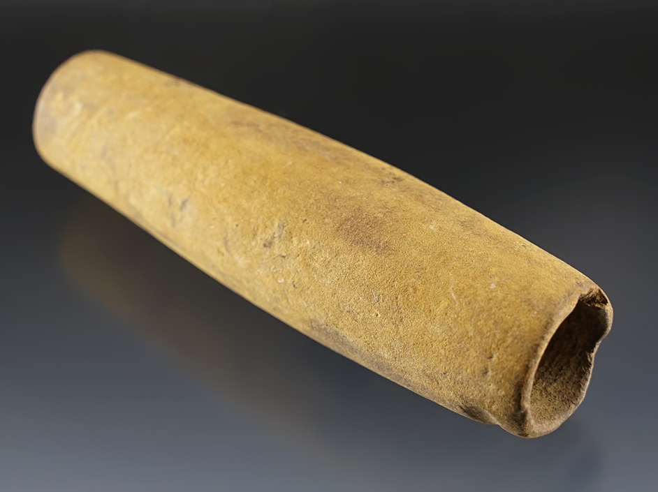 4 1/16" Rare Sandstone Blocked End Adena Tube Pipe. Recovered in Scioto Co., Ohio.