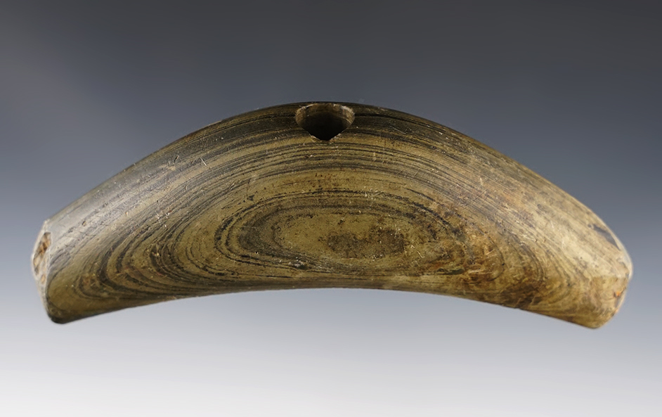 4 7/8" Banded Slate Crescent Banner. Nice "worm" track. Newaygo Co., Michigan.