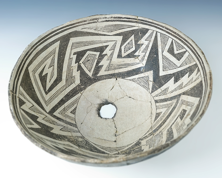 10 3/4" wide by 4 3/4" tall Anasazi Bowl found in New Mexico with interior paint design.