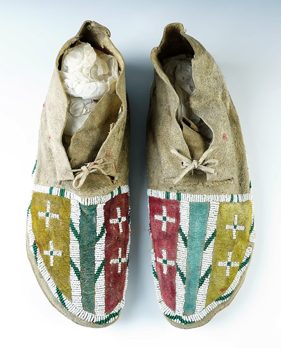 11" long nicely beaded Leather Moccasins with only minimal bead loss.