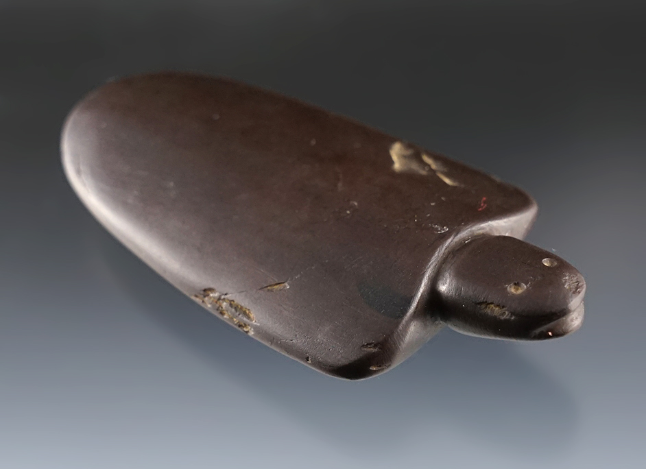3 5/16" ancient Animal Effigy made from brown banded Glacial Slate. Recovered in Ohio.