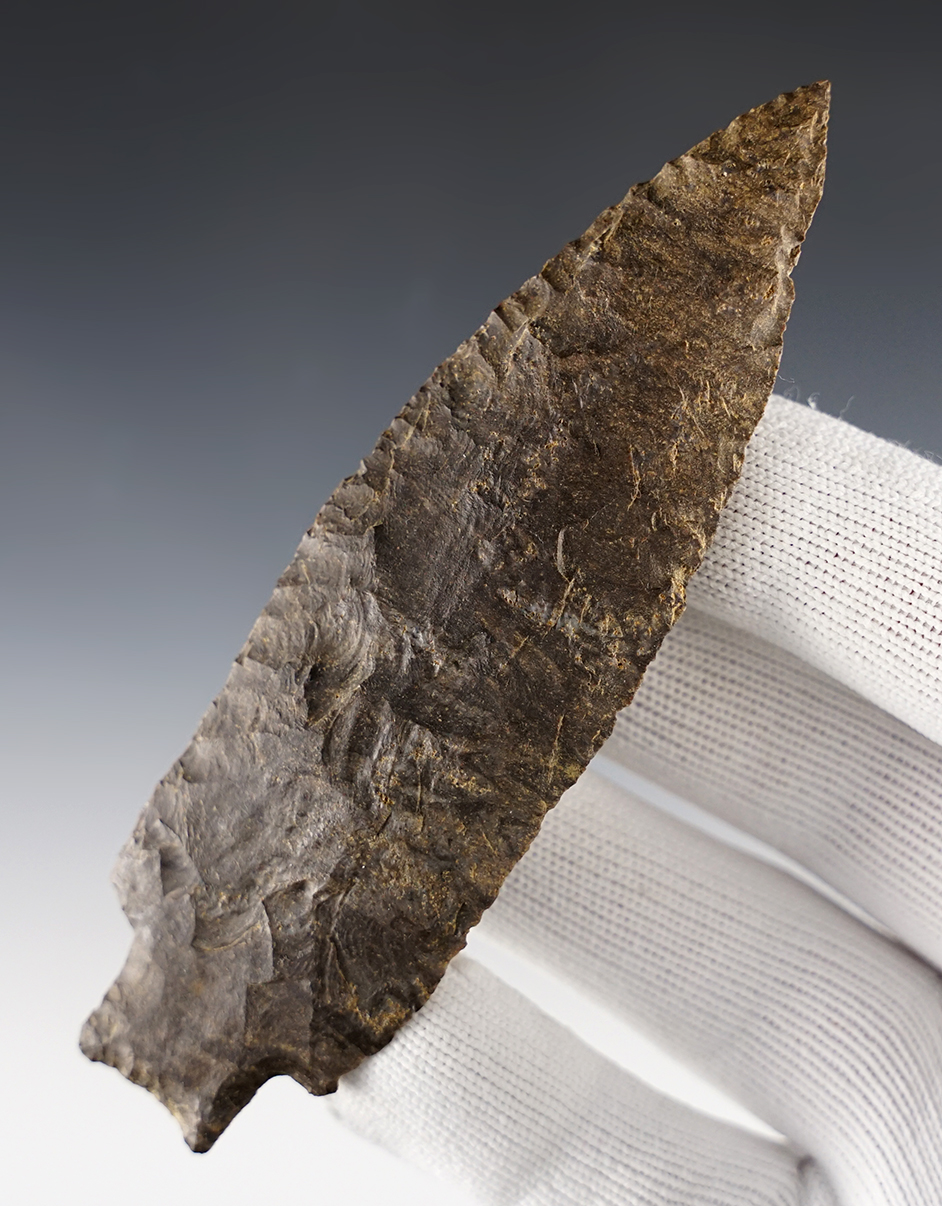 4 1/2" Buzzard Roost Creek made from Dover Chert. Found in Benton Co., Tennessee. COA.