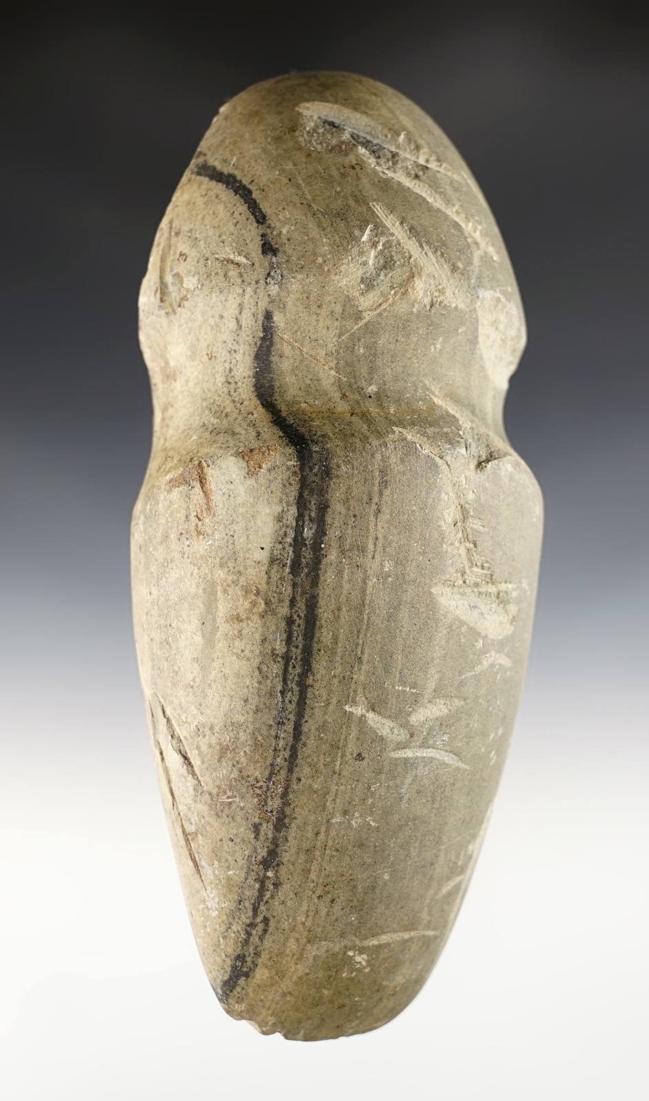 Large 7" Top-Grooved Adze from Banded Glacial Slate. Recovered in Wayne Co., Illinois.