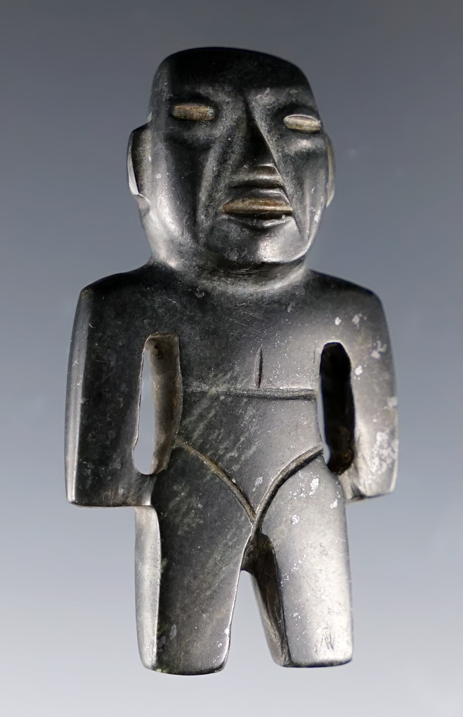 2" tall rare Olmec Standing Figure that is from highly polished stone.La Venta, Mexico.