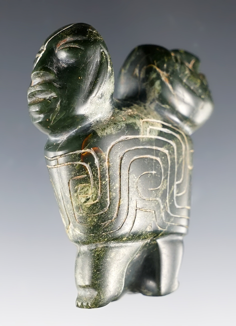 2 3/8" tall Janus Type Olmec Dual-Human Figural Effigy. Recovered near La Venta, Mexico.