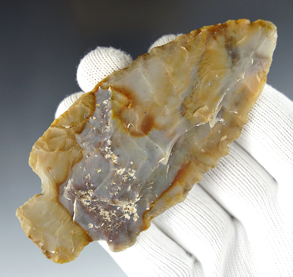 4 3/8" Hopewell made from translucent Flint Ridge Flint. Found in Allen Co., Ohio.