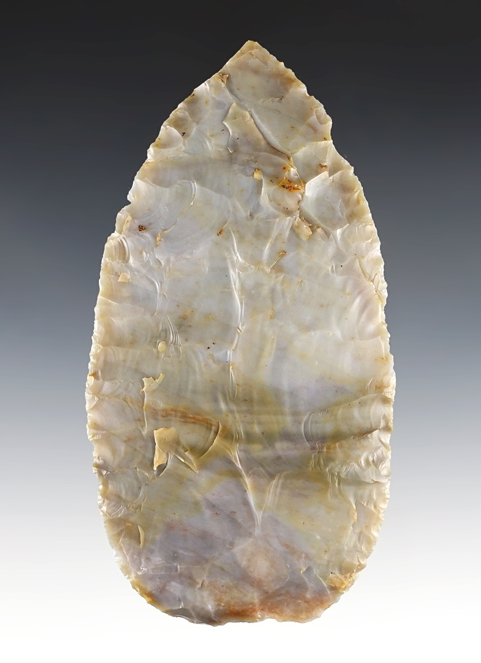 4" Leaf Blade made from Flint Ridge Flint. Found in Hocking Co., Ohio.