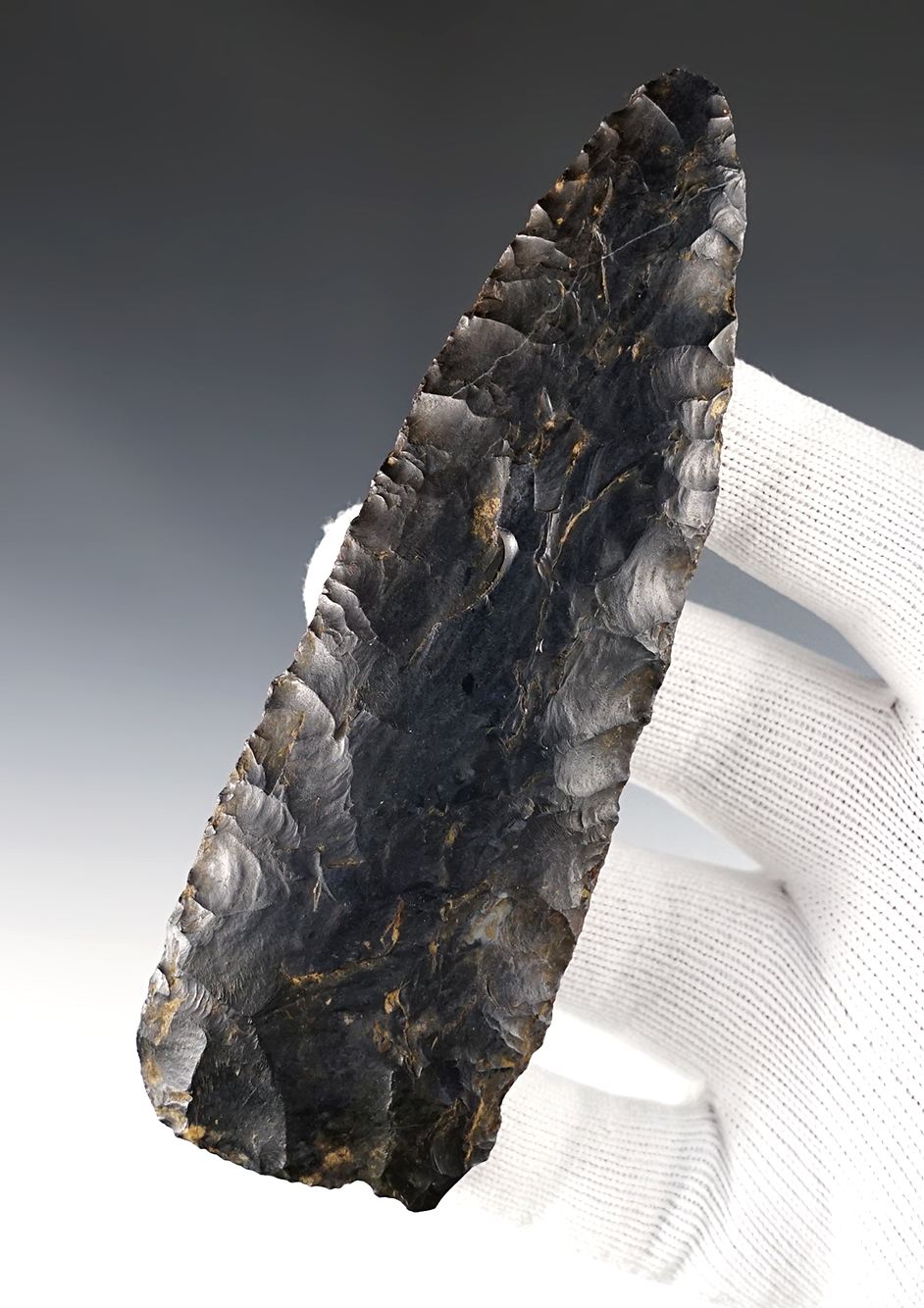 5 3/16" Ohio Knife made from patinated Coshocton Flint. Nicely flaked.