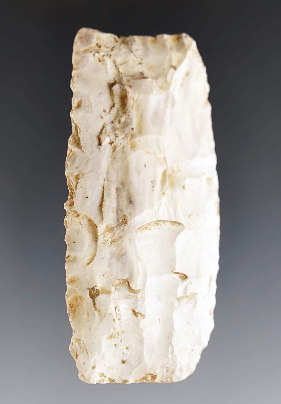 Fine 2 7/8" Paleo Square Knife made from patinated Burlington Chert. Found in Indiana.