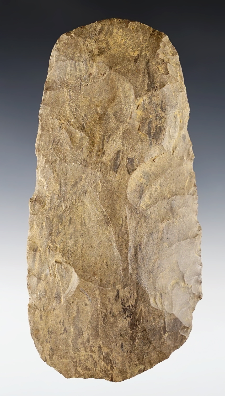 5 1/16" x 2 9/16" Flint Hoe made from attractive Dover Chert. Recovered in Tennessee.