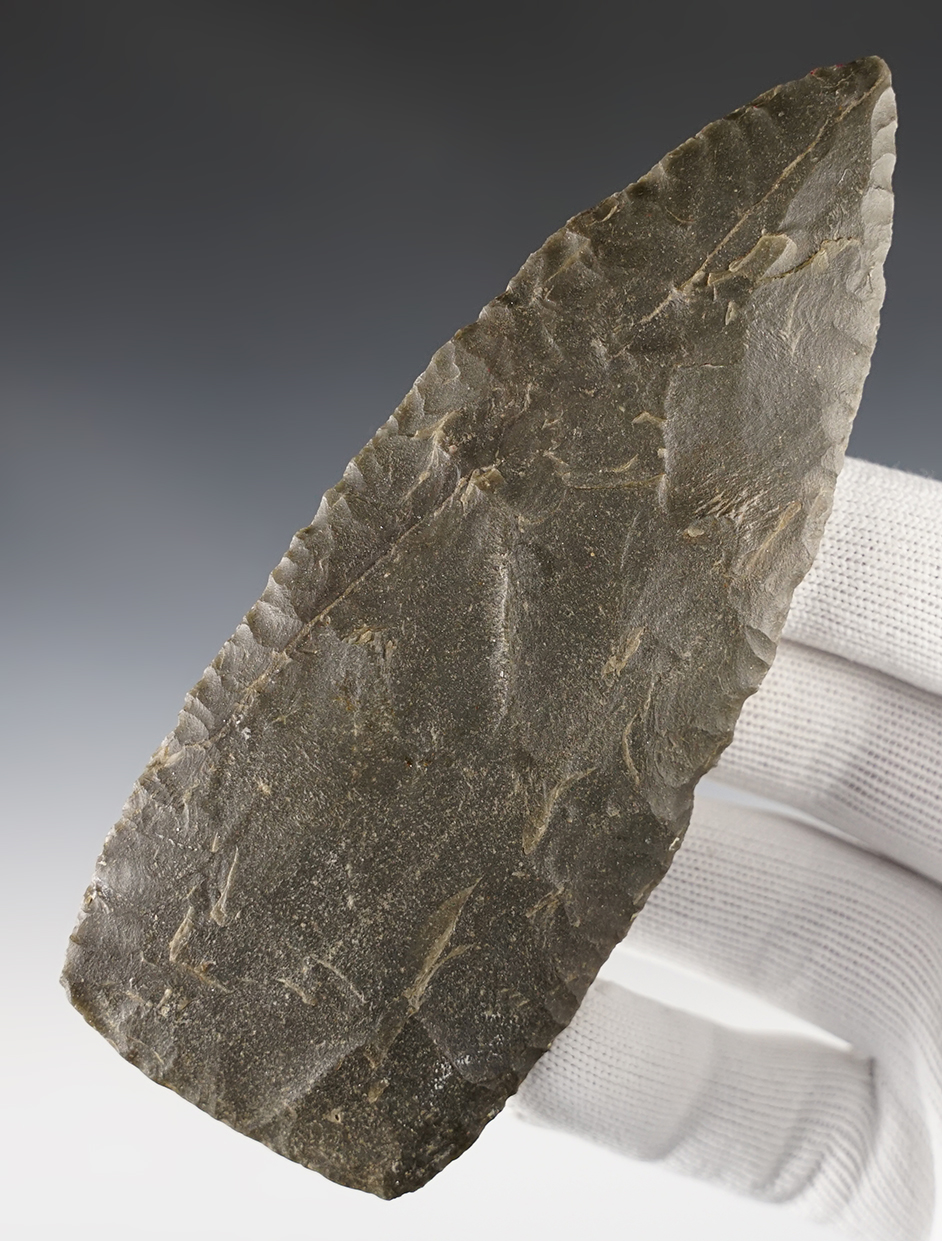 5 1/4" North Carolina Knife made from patinated Rhyolite. Comes with a Davis COA, G-10.