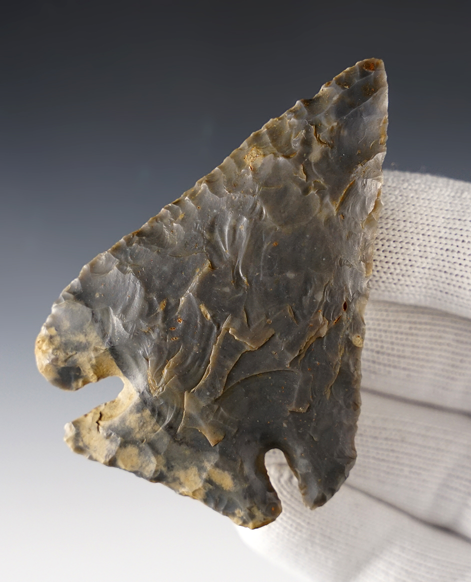 Fine 3" Archaic Deep Notch found in Brown Co., Ohio. Nicely styled. Bennett COA.