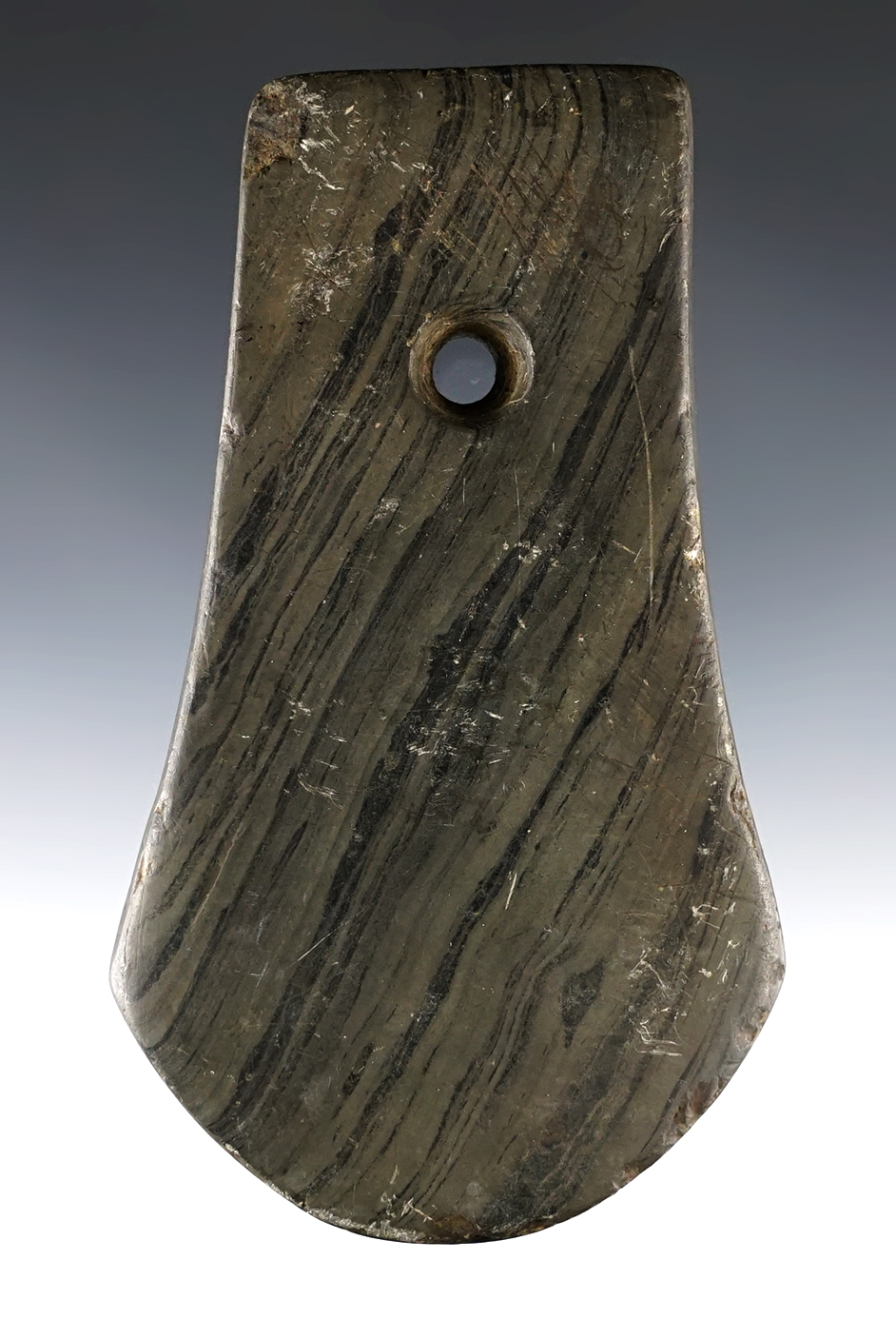Nicely made  4 3/8" Keyhole Pendant made from nicely banded Glacial Slate, found in Ohio.