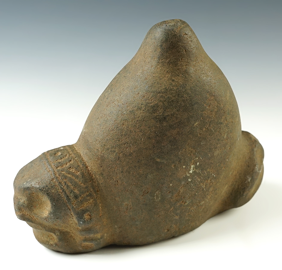 8 3/4" long by 6 1/2" Taino Effigy Three Pointer made of Hardstone. Recovered in Hispaniola.