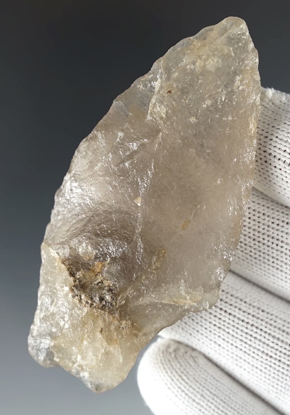 2 15/16" Stemmed Knife made from translucent Quartz. Found in Pennsylvania.