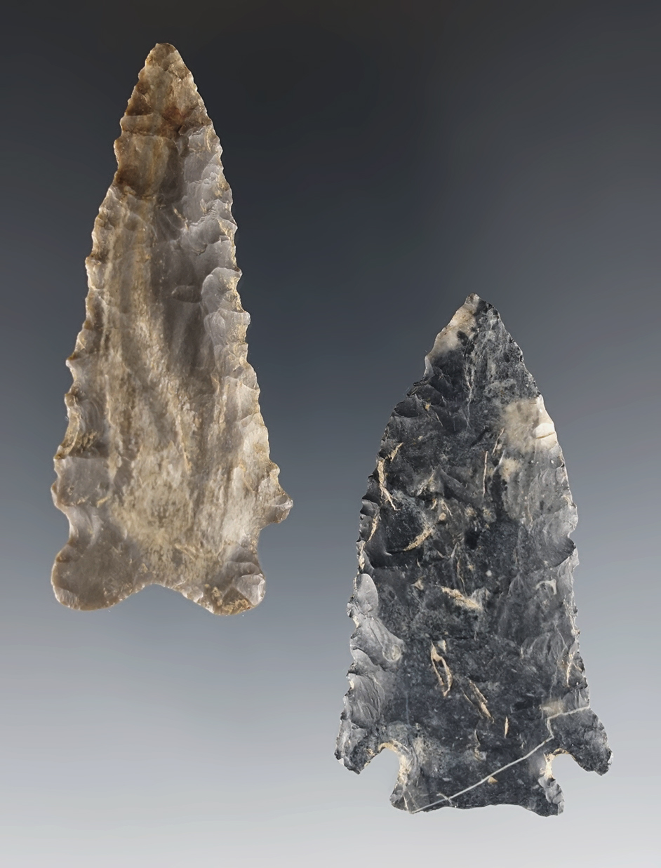 Pair of of well made Ohio points including a Bifurcate and a Pinetree. The larger is 2 1/2".