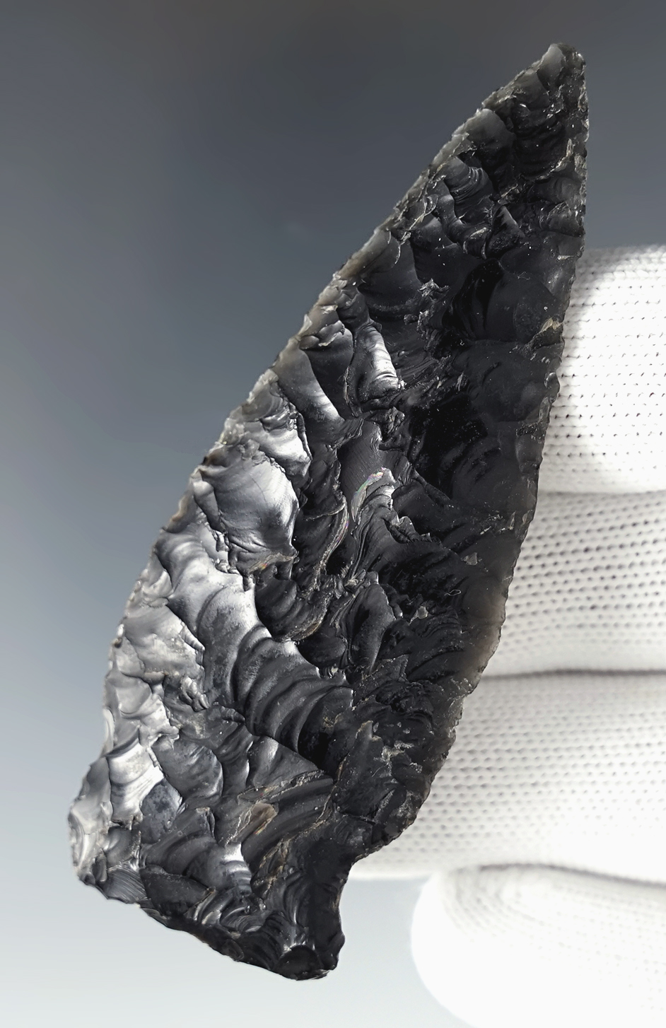 3 1/16" Sidenotch Knife made from well patinated Obsidian. Found in Oregon.