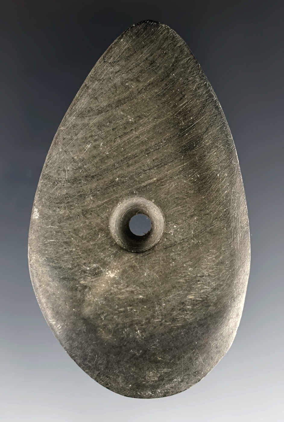 2 11/16" Banded Slate Pendant found by James Moffett, Tuscarawas Co., Ohio.