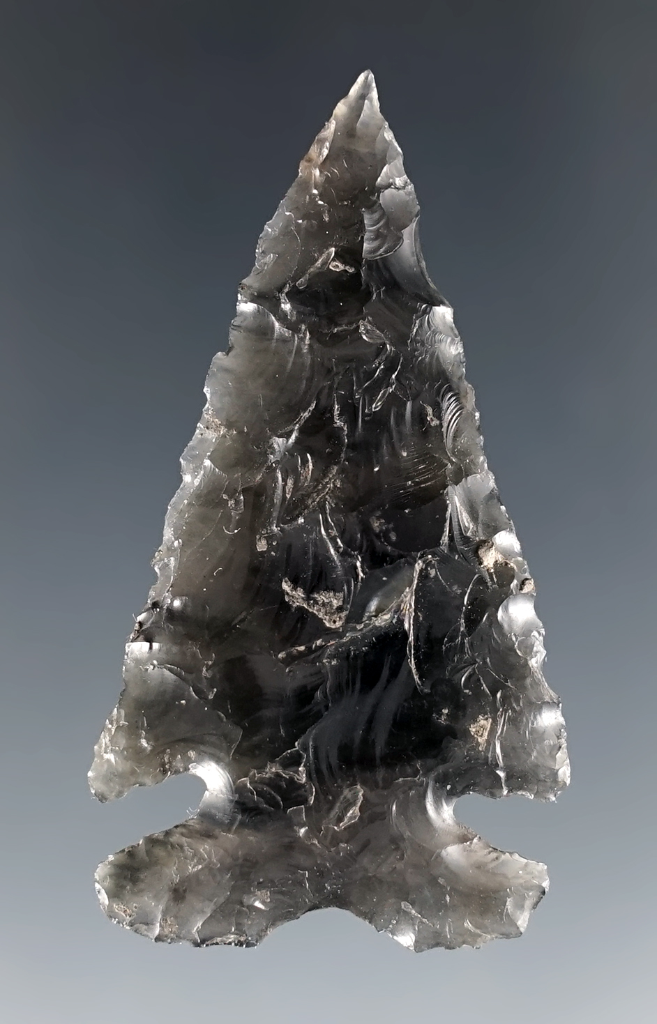 Well made 2 1/16" Elko Eared made from Obsidian. Found in Oregon.