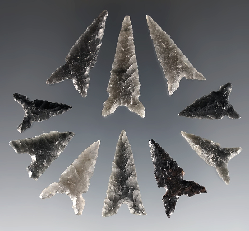 Set of 10 Arrow Points found in the Great Basin area. The largest is 1 3/8".