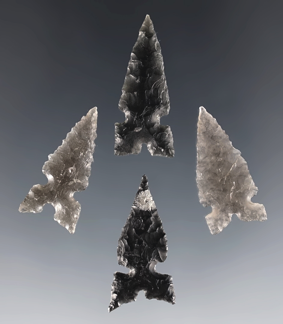 Set of 4 Fine Desert Side Notch points found in the Great Basin area. The largest is 1 1/8".