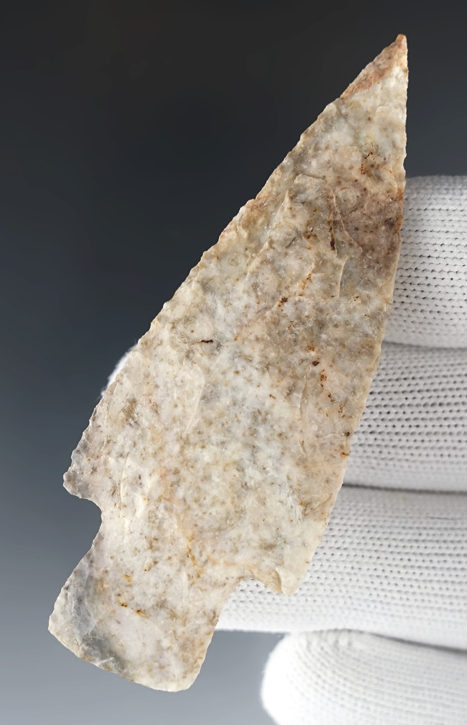 Exceptional 3 3/16" Delhi made from patinated chert. Found in Southeastern Missouri.