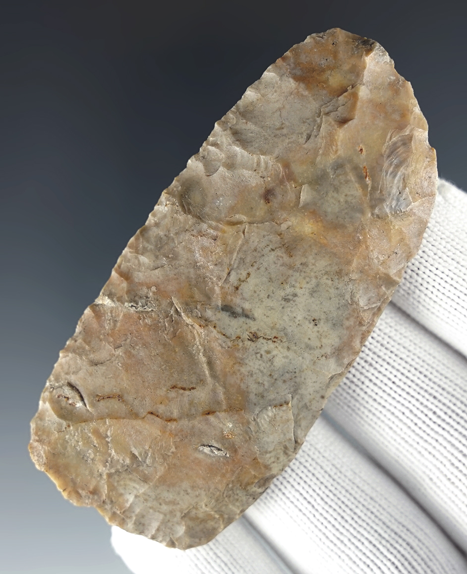 3 3/16" well patinated Paleo Blade found by Dave Moll in Richman Twp., Huron Co., Ohio.