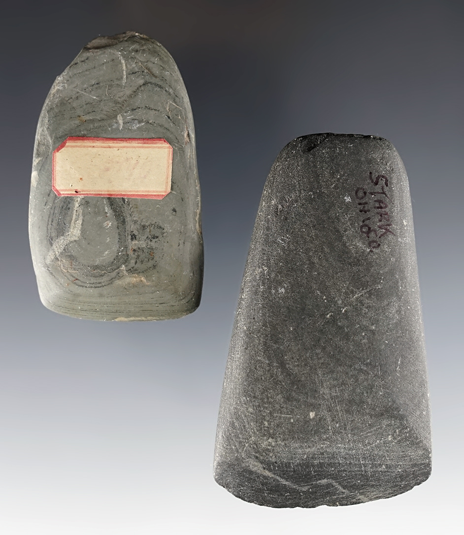 Pair of slate Celts found in Hocking County Ohio. Both are in very nice condition. Largest is 3".