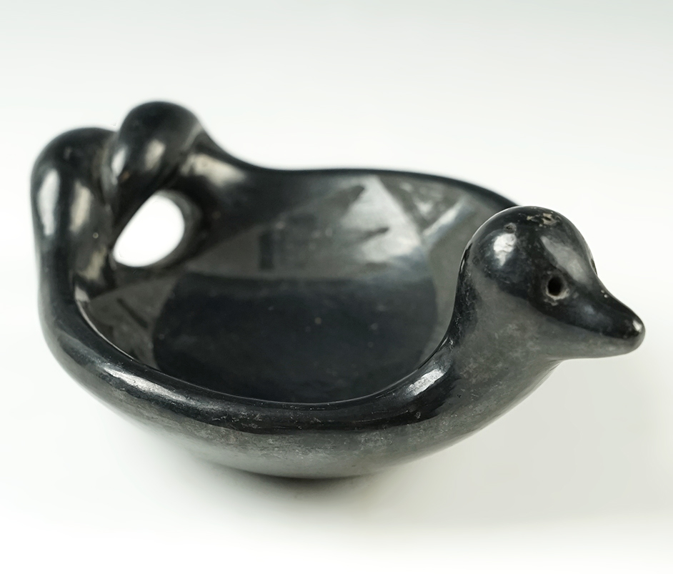 5 5/8" Blackware Vintage Pottery Bowl featuring a bird effigy.