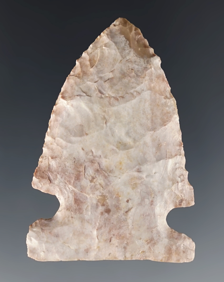 Classic 1 15/16" Big Sandy - heat treated Burlington Chert with a well ground base. Illinois.