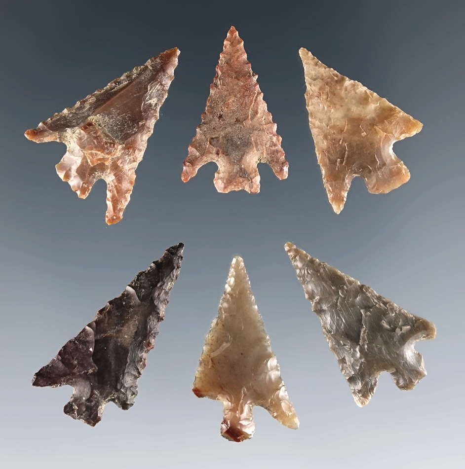Set of 6 well made Columbia Plateau points found near the Columbia River in Oregon.