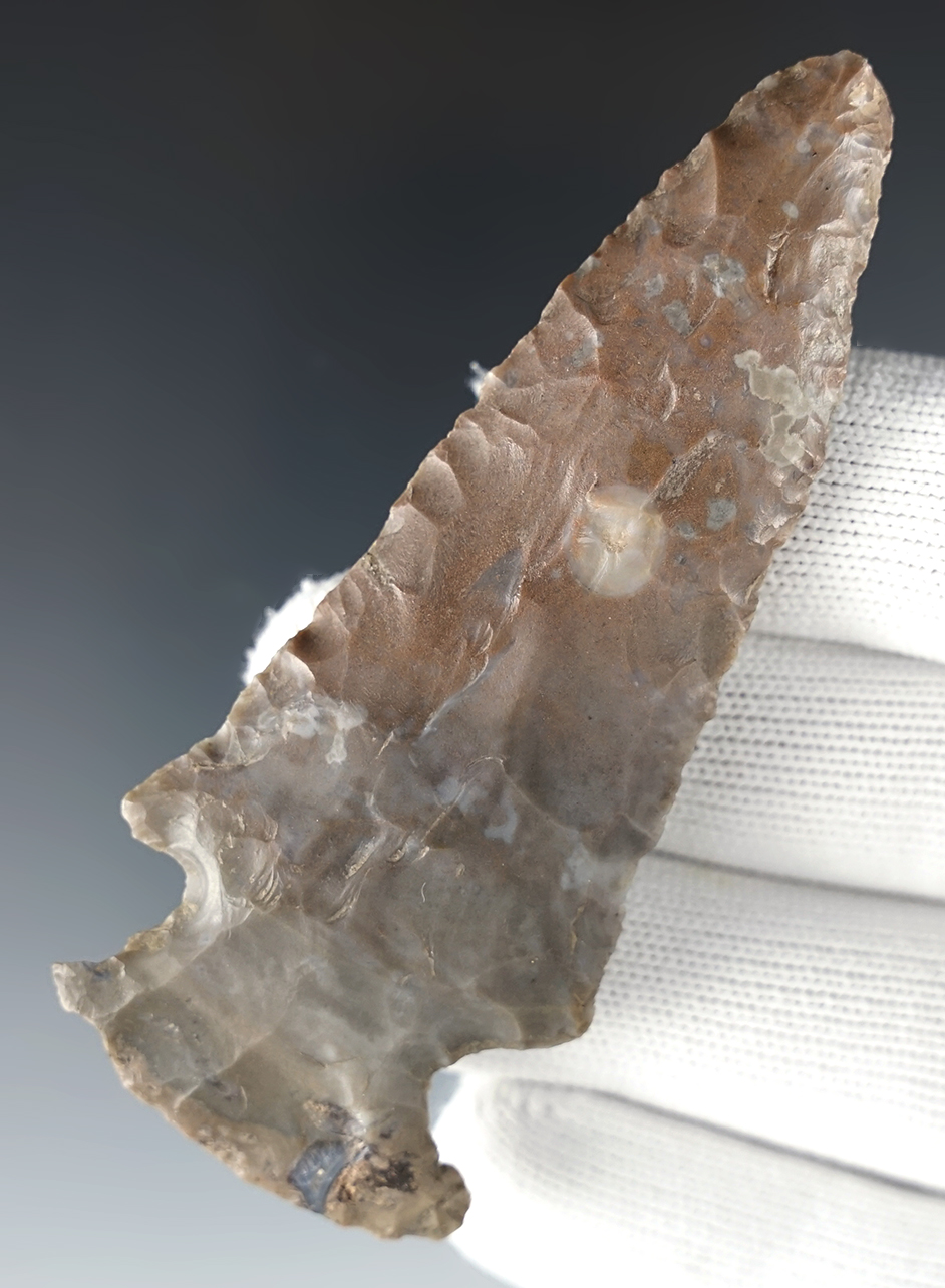 3 3/8" Cornernotch Knife made from rare Pipe Creek Chert. Found in Ohio.