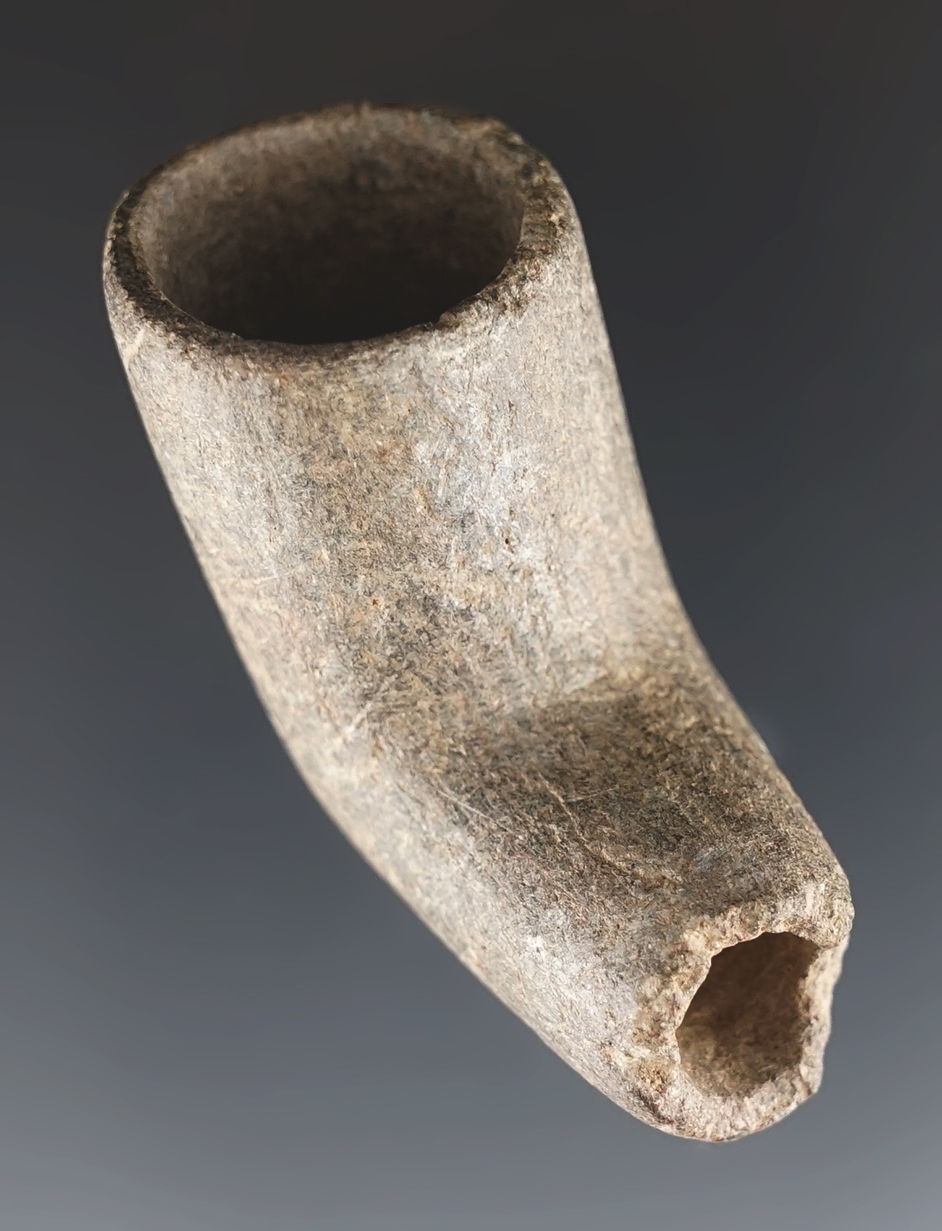 Nicely styled 2" x 1 3/8" Elbow Pipe - Hardstone with good overall polish to the surface. Ohio.