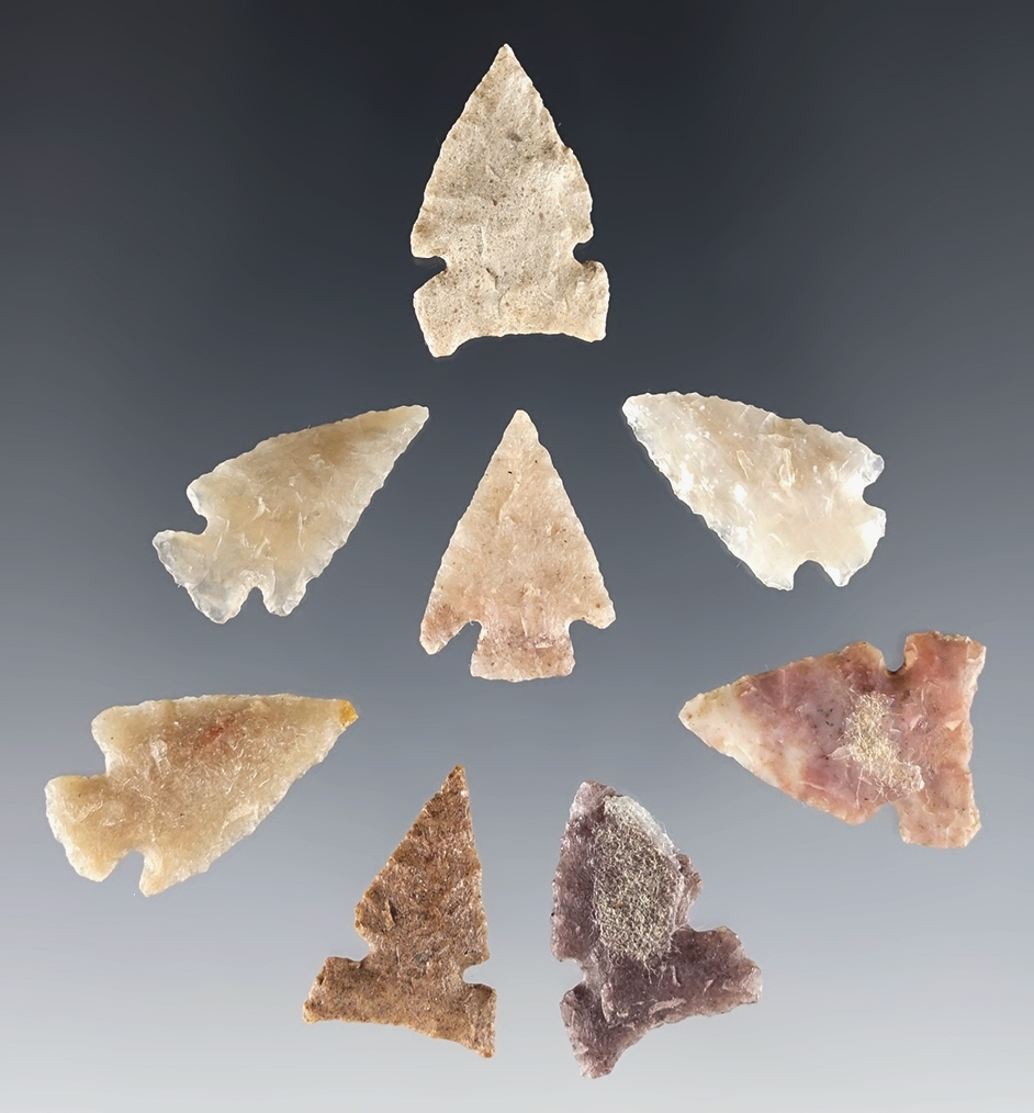 Set of 8 well made Arrow Points found in the Western U.S. The largest is 7/8".