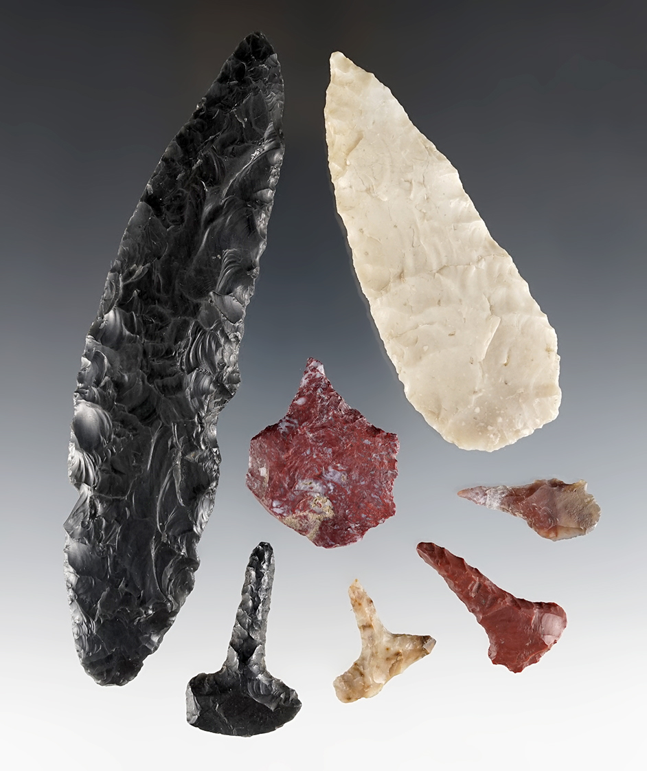 Set of 7 artifacts found in the Western U.S. Includes two Knives and 5 Drills.