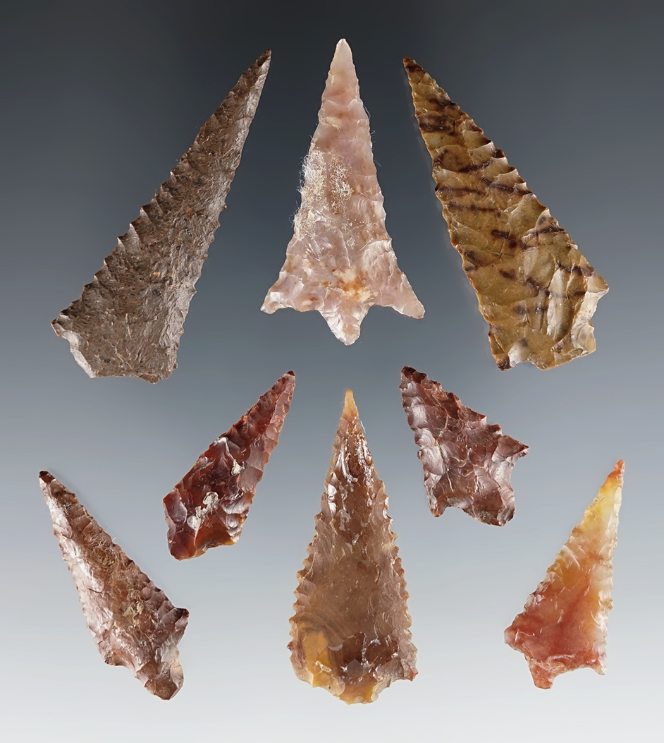 Set of 8 Rabbit Island points found near the Columbia River, OR. Some have a bit of damage.