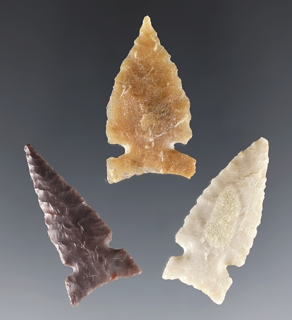 Set of three finely made points found in the High Plains area. The largest is 1 5/16".