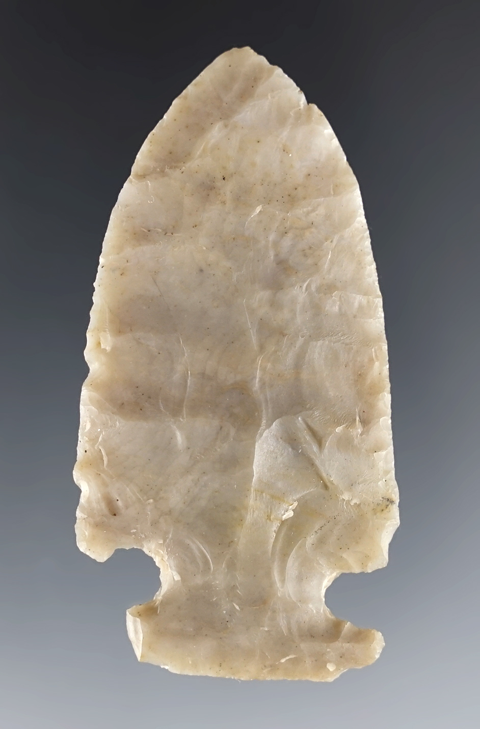 2 5/16" Sidenotch made from translucent Flint Ridge Chalcedony. Found in Ohio.
