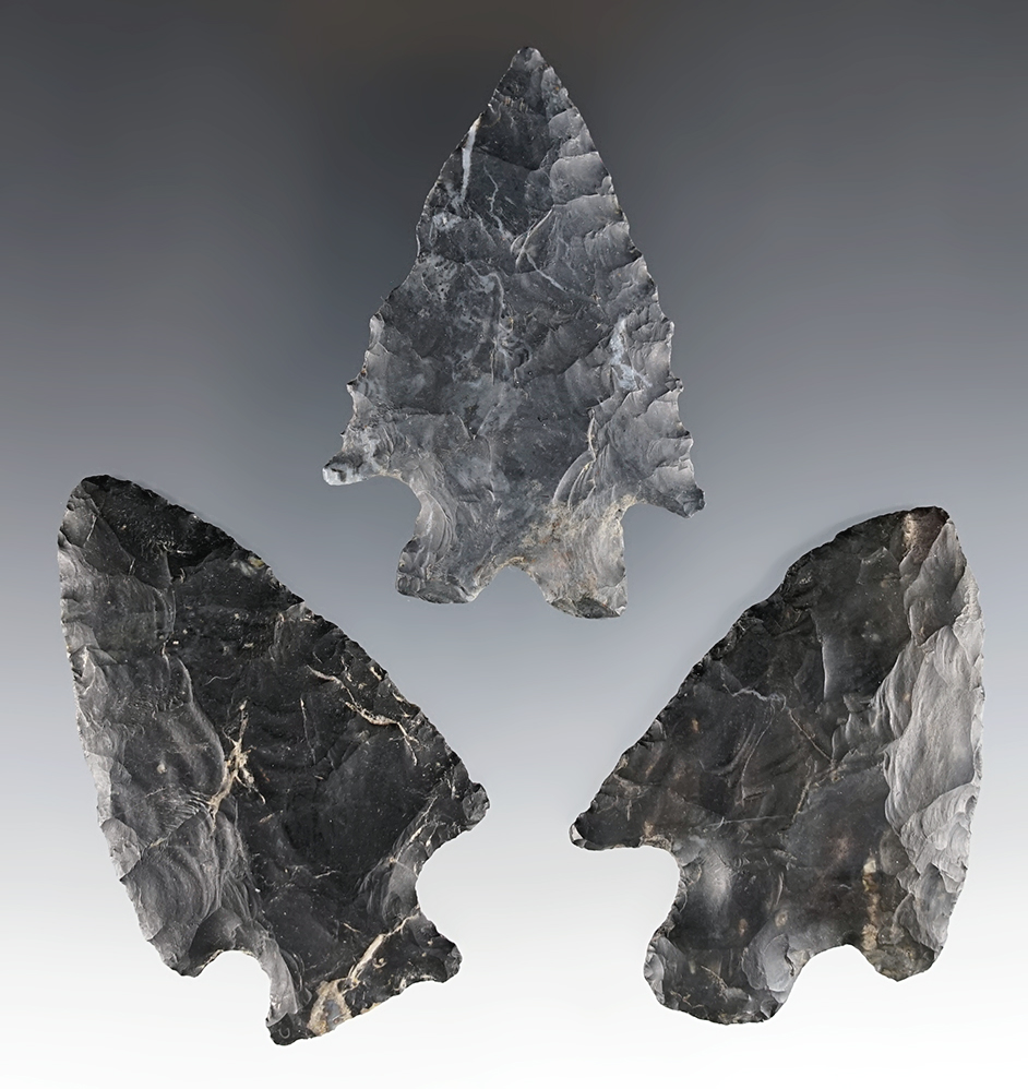 Set of three nice Ohio points made from Coshocton Flint. Includes a well made MacCorkle.